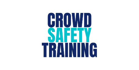 The image shows the words "Crowd Safety Training" with "Safety" in light blue and the other words in dark blue, on a white background.