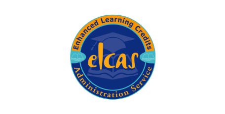 The ELCAS (Enhanced Learning Credits Administration Service) logo featuring a graduation cap and open book on a blue circular background.