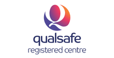 Qualsafe registered centre logo featuring a stylized "Q" in purple and orange above the text "qualsafe registered centre" on a white background.
