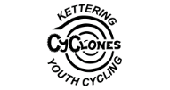 Black and white logo of "Kettering Cyclones Youth Cycling" with circular lines resembling a cyclone around the word "Cyclones. - on localmedic