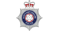 Northamptonshire Police badge featuring a crown, a white rose, and text on a star-shaped emblem. - on localmedic